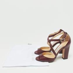 Pre Owned Jimmy Choo Burgundy Leather Emily Open Toe Ankle Strap Sandals Size 36