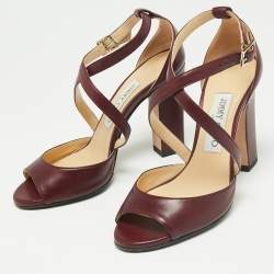 Pre Owned Jimmy Choo Burgundy Leather Emily Open Toe Ankle Strap Sandals Size 36