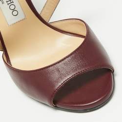 Pre Owned Jimmy Choo Burgundy Leather Emily Open Toe Ankle Strap Sandals Size 36