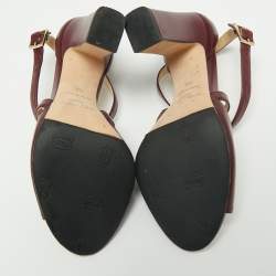 Pre Owned Jimmy Choo Burgundy Leather Emily Open Toe Ankle Strap Sandals Size 36