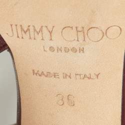 Pre Owned Jimmy Choo Burgundy Leather Emily Open Toe Ankle Strap Sandals Size 36