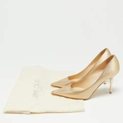 Pre Owned Jimmy Choo Metallic Gold Leather Abel Pointed Toe Pumps Size 36