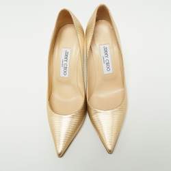 Pre Owned Jimmy Choo Metallic Gold Leather Abel Pointed Toe Pumps Size 36