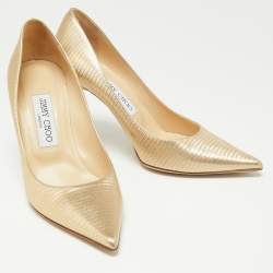 Pre Owned Jimmy Choo Metallic Gold Leather Abel Pointed Toe Pumps Size 36