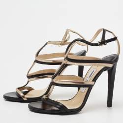 Pre Owned Jimmy Choo Black/Gold Leather Strappy Sandals Size 36