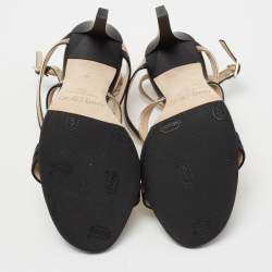 Pre Owned Jimmy Choo Black/Gold Leather Strappy Sandals Size 36