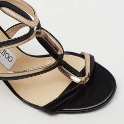 Pre Owned Jimmy Choo Black/Gold Leather Strappy Sandals Size 36