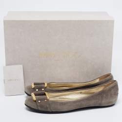 Pre Owned Jimmy Choo Grey Suede Ballet Flats Size 37