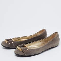 Pre Owned Jimmy Choo Grey Suede Ballet Flats Size 37
