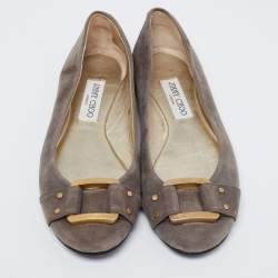 Pre Owned Jimmy Choo Grey Suede Ballet Flats Size 37