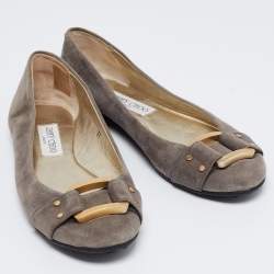 Pre Owned Jimmy Choo Grey Suede Ballet Flats Size 37