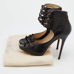 Pre Owned Jimmy Choo Black Leather Cut-Out Booties Size 40