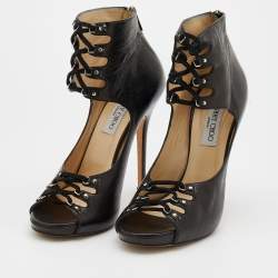 Pre Owned Jimmy Choo Black Leather Cut-Out Booties Size 40