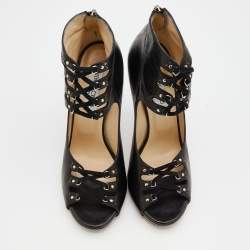 Pre Owned Jimmy Choo Black Leather Cut-Out Booties Size 40