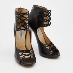 Pre Owned Jimmy Choo Black Leather Cut-Out Booties Size 40