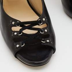 Pre Owned Jimmy Choo Black Leather Cut-Out Booties Size 40