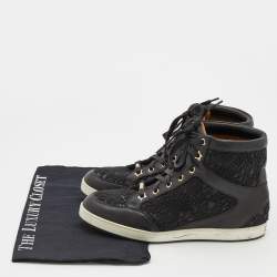 Pre Owned Jimmy Choo Black Lace and Leather Tokyo High Top Sneakers Size 36.5