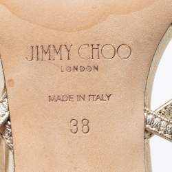 Pre Owned Jimmy Choo Metallic Gold Leather Saila Mules Size 38