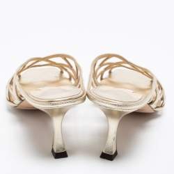 Pre Owned Jimmy Choo Metallic Gold Leather Saila Mules Size 38