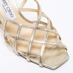 Pre Owned Jimmy Choo Metallic Gold Leather Saila Mules Size 38