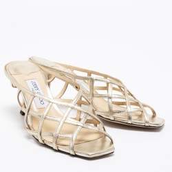 Pre Owned Jimmy Choo Metallic Gold Leather Saila Mules Size 38