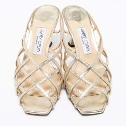 Pre Owned Jimmy Choo Metallic Gold Leather Saila Mules Size 38