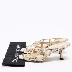 Pre Owned Jimmy Choo Metallic Gold Leather Saila Mules Size 38