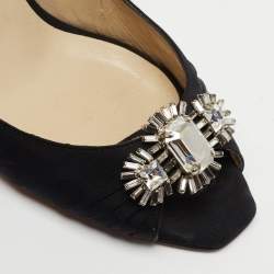 Pre Owned Jimmy Choo Black Satin Crystal Embellished Slingback Sandals Size 38