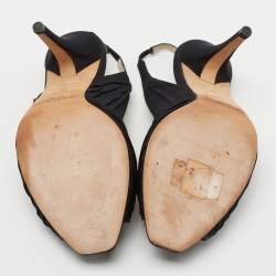 Pre Owned Jimmy Choo Black Satin Crystal Embellished Slingback Sandals Size 38