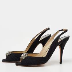 Pre Owned Jimmy Choo Black Satin Crystal Embellished Slingback Sandals Size 38