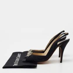 Pre Owned Jimmy Choo Black Satin Crystal Embellished Slingback Sandals Size 38