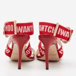 Pre Owned صندل جيمي تشو بيلي كانفاس أحمر برباط كاحل مقاس 35