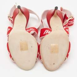 Pre Owned صندل جيمي تشو بيلي كانفاس أحمر برباط كاحل مقاس 35