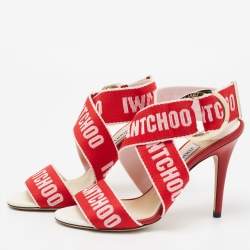 Pre Owned صندل جيمي تشو بيلي كانفاس أحمر برباط كاحل مقاس 35