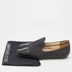 مملوكة مسبقًا Jimmy Choo Black/Grey Suede and Patent Leather Ballet Flats Size 37