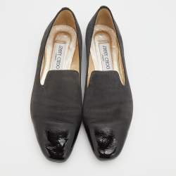 مملوكة مسب قًا Jimmy Choo Black/Grey Suede and Patent Leather Ballet Flats Size 37