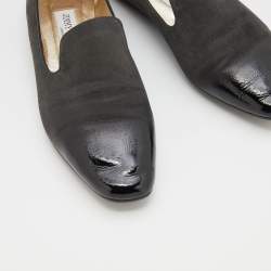 مملوكة مسبقًا Jimmy Choo Black/Grey Suede and Patent Leather Ballet Flats Size 37