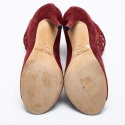 Jimmy Choo Burgundy Suede Drift Cut-Out Peep-Toe Ankle Booties Size 38