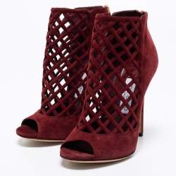 Jimmy Choo Burgundy Suede Drift Cut-Out Peep-Toe Ankle Booties Size 38