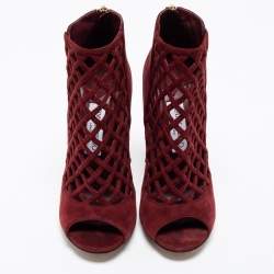 Jimmy Choo Burgundy Suede Drift Cut-Out Peep-Toe Ankle Booties Size 38