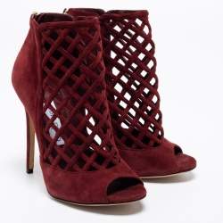 Jimmy Choo Burgundy Suede Drift Cut-Out Peep-Toe Ankle Booties Size 38
