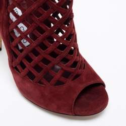 Jimmy Choo Burgundy Suede Drift Cut-Out Peep-Toe Ankle Booties Size 38