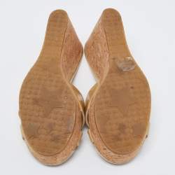 Pre Owned Jimmy Choo Beige Patent Leather Cork Wedge Sandals Size 37.5