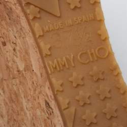 Pre Owned Jimmy Choo Beige Patent Leather Cork Wedge Sandals Size 37.5