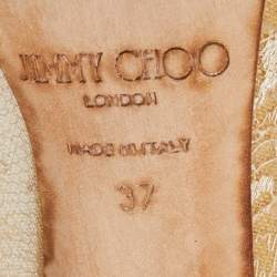 مملوكة مسبقًا Jimmy Choo Beige/Yellow Lace and Patent Leather Pointed Toe Pumps Size 37