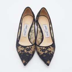 Pre Owned Jimmy Choo Black Lace Love Pointed Toe Pumps Size 36