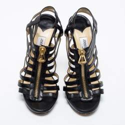 مملوكة مسبقًا Jimmy Choo Black Leather Glenys Gladiator Platform Sandals Size 39.5