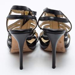 مملوكة مسبقًا Jimmy Choo Black Leather Glenys Gladiator Platform Sandals Size 39.5