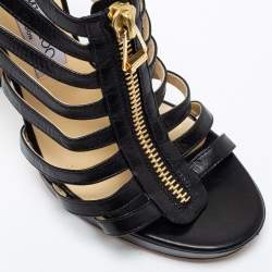 مملوكة مسبقًا Jimmy Choo Black Leather Glenys Gladiator Platform Sandals Size 39.5