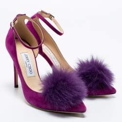 Pre Owned Jimmy Choo Purple Suede And Fur Rosa D'orsay Pumps Size 38